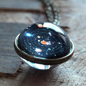 Solar System Necklace Pendant Planet Necklace Galaxy Double Sided Glass Dome Fashion Accessories Party Gift