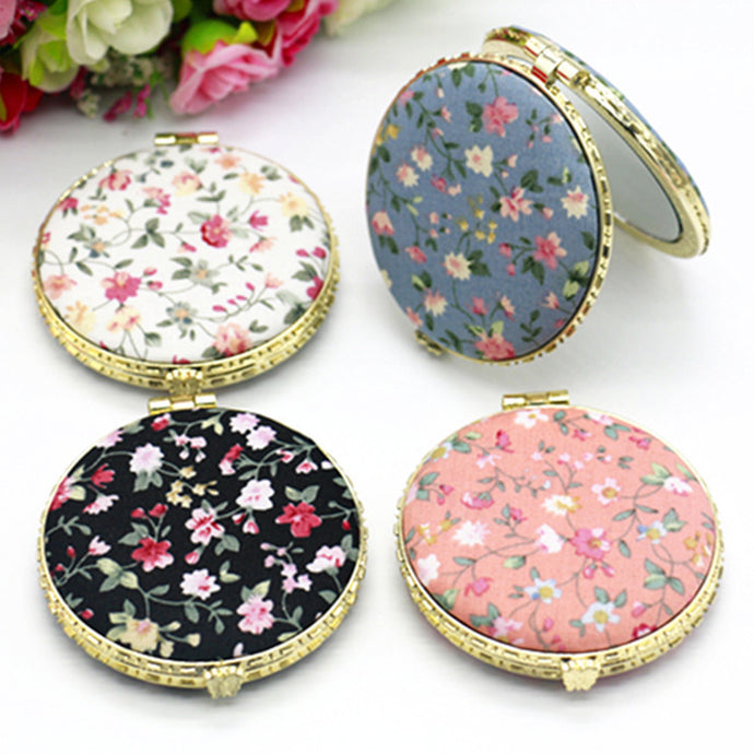 New Arrivals Flower Pattern Printing Portable Double-Sided Folded Mirrors Make Up Tools Supplies Girls Birthday Gift