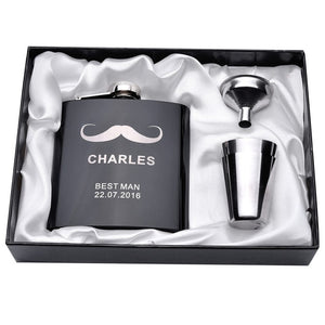 Personalized Engraved  6oz Hip Flask Set Stainless Steel Funnel Gift Box +2 Cups Bride Groom Best Man Usher Wedding Decor Favor