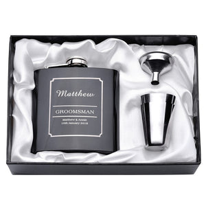 Personalized Engraved  6oz Hip Flask Set Stainless Steel Funnel Gift Box +2 Cups Bride Groom Best Man Usher Wedding Decor Favor