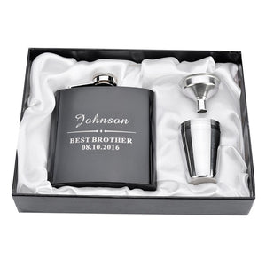 Personalized Engraved  6oz Hip Flask Set Stainless Steel Funnel Gift Box +2 Cups Bride Groom Best Man Usher Wedding Decor Favor