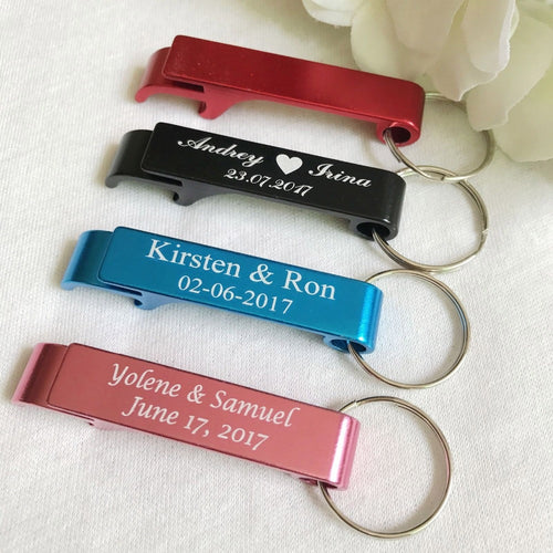 50pcs Personalized Engraved Bottle Opener Key Rings Wedding Name and Date Wedding Day Keepsake Custom Wedding Favors Gifts