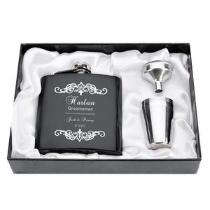 Personalized Engraved  6oz Hip Flask Set Stainless Steel Funnel Gift Box +2 Cups Bride Groom Best Man Usher Wedding Decor Favor