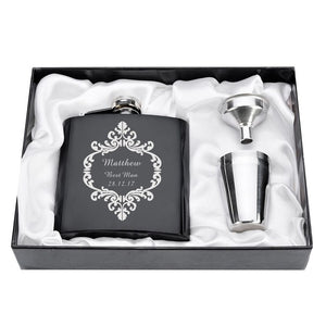 Personalized Engraved  6oz Hip Flask Set Stainless Steel Funnel Gift Box +2 Cups Bride Groom Best Man Usher Wedding Decor Favor