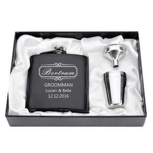 Personalized Engraved  6oz Hip Flask Set Stainless Steel Funnel Gift Box +2 Cups Bride Groom Best Man Usher Wedding Decor Favor