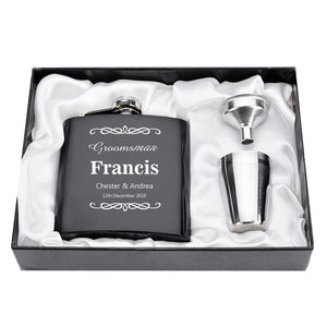 Personalized Engraved  6oz Hip Flask Set Stainless Steel Funnel Gift Box +2 Cups Bride Groom Best Man Usher Wedding Decor Favor