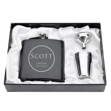 Load image into Gallery viewer, Personalized Engraved  6oz Hip Flask Set Stainless Steel Funnel Gift Box +2 Cups Bride Groom Best Man Usher Wedding Decor Favor