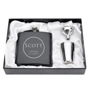 Personalized Engraved  6oz Hip Flask Set Stainless Steel Funnel Gift Box +2 Cups Bride Groom Best Man Usher Wedding Decor Favor