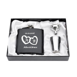 Personalized Engraved  6oz Hip Flask Set Stainless Steel Funnel Gift Box +2 Cups Bride Groom Best Man Usher Wedding Decor Favor