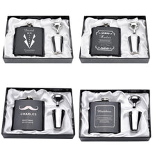 Load image into Gallery viewer, Personalized Engraved  6oz Hip Flask Set Stainless Steel Funnel Gift Box +2 Cups Bride Groom Best Man Usher Wedding Decor Favor