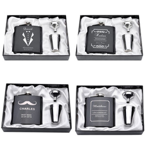 Personalized Engraved  6oz Hip Flask Set Stainless Steel Funnel Gift Box +2 Cups Bride Groom Best Man Usher Wedding Decor Favor