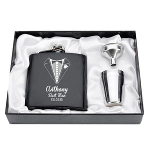 Personalized Engraved  6oz Hip Flask Set Stainless Steel Funnel Gift Box +2 Cups Bride Groom Best Man Usher Wedding Decor Favor