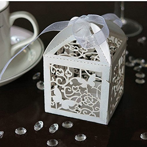 50pcs/lot Wedding Gifts For Guests Paper Box Laser Cut Gift Bag Bride and Groom Birthday Party Favors Decoration Gift Candy Box