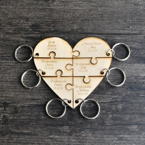 Personalized Engraved Puzzle Piece Keychain Wedding Favors Keychains Bridesmaids Gift Wedding Gift