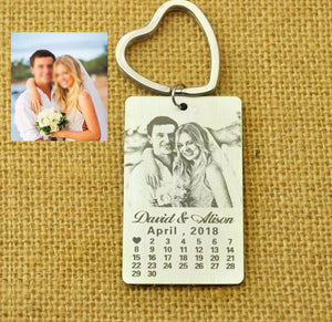 Personalized Calendar Key Chain Wedding Favour Gift Anniversary Keychain Custom Photo Keychain Picture Keychain